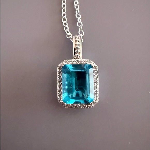 Signed MC Solid Sterling Silver Blue Clear CZ 
Pendant w/ Sterling Silver Plate - Picture 4 of 4